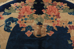 5x8 Navy, Beige, Celadon Color Hand Knotted Chinese Art Deco Wool Traditional Oriental Rug