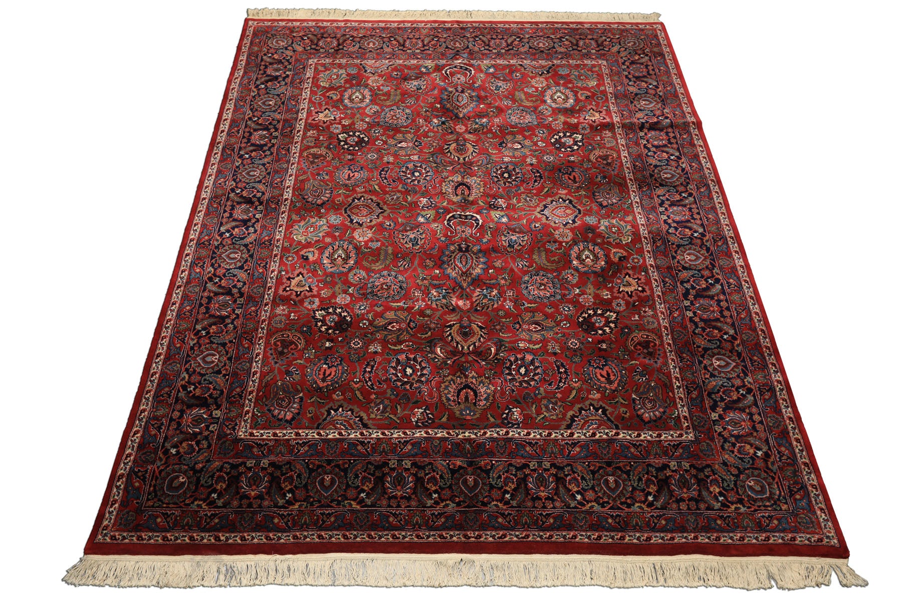 8x10 Burgundy, Navy, Ivory Color Hand Knotted Sarouk New Zealand Wool Traditional Oriental Rug