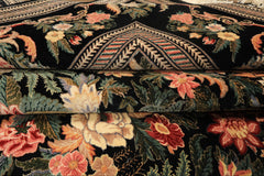 9x12 Black, Ivory, Rose Color Hand Knotted Pak Persian Wool & Silk Traditional Oriental Rug