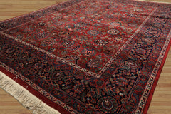 8x10 Burgundy, Navy, Ivory Color Hand Knotted Sarouk New Zealand Wool Traditional Oriental Rug