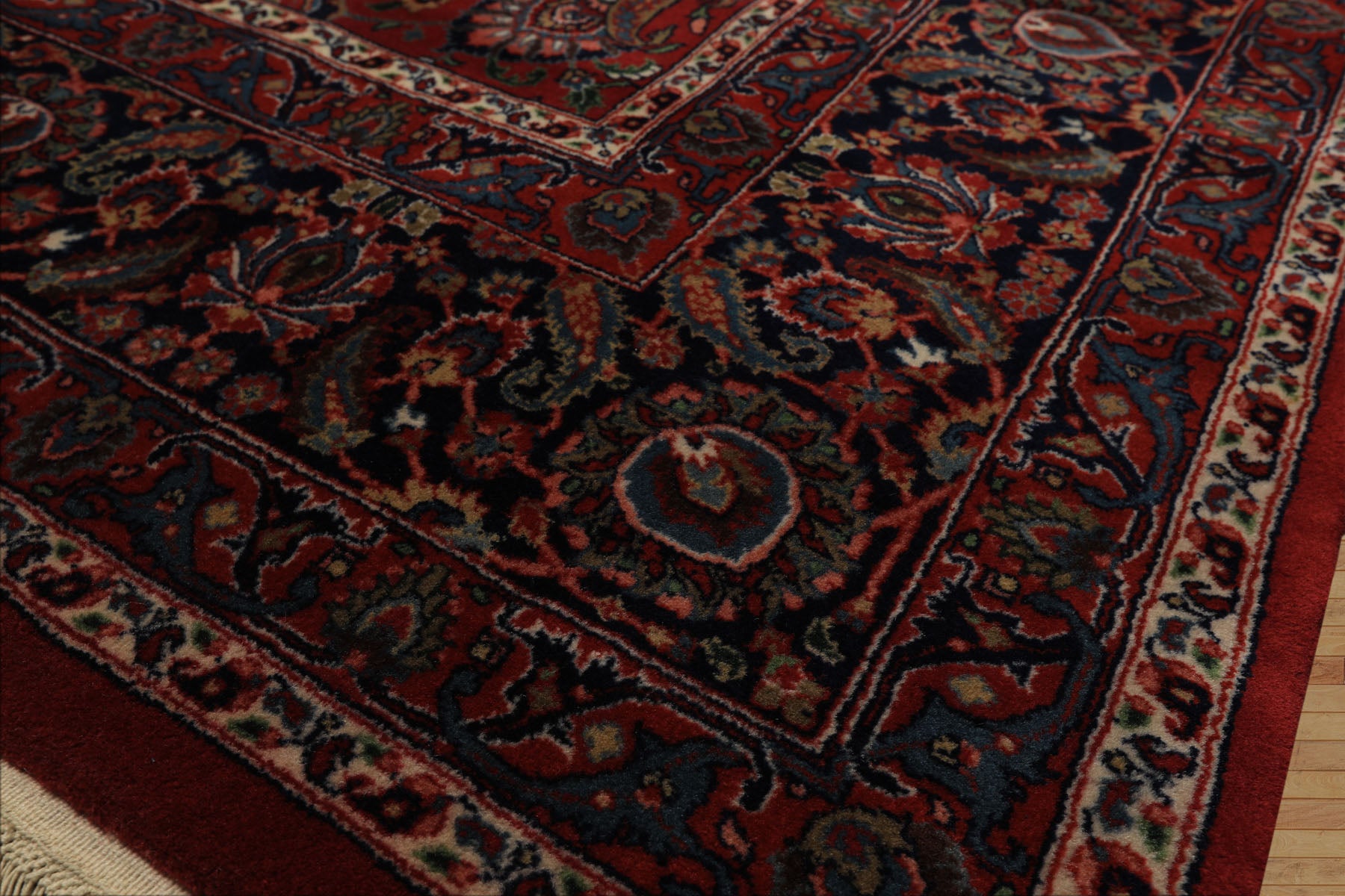 8x10 Burgundy, Navy, Ivory Color Hand Knotted Sarouk New Zealand Wool Traditional Oriental Rug