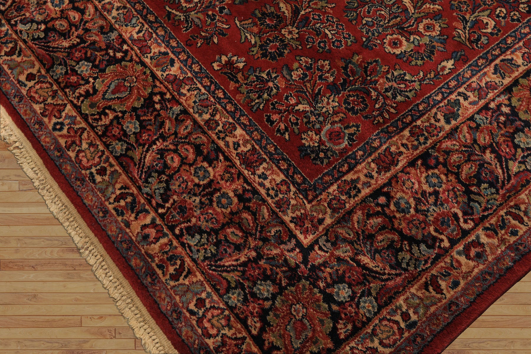 9x12 Burgundy, Navy, Ivory Color Machine Made Karastan Sarouk New Zealand Wool Traditional Oriental Rug