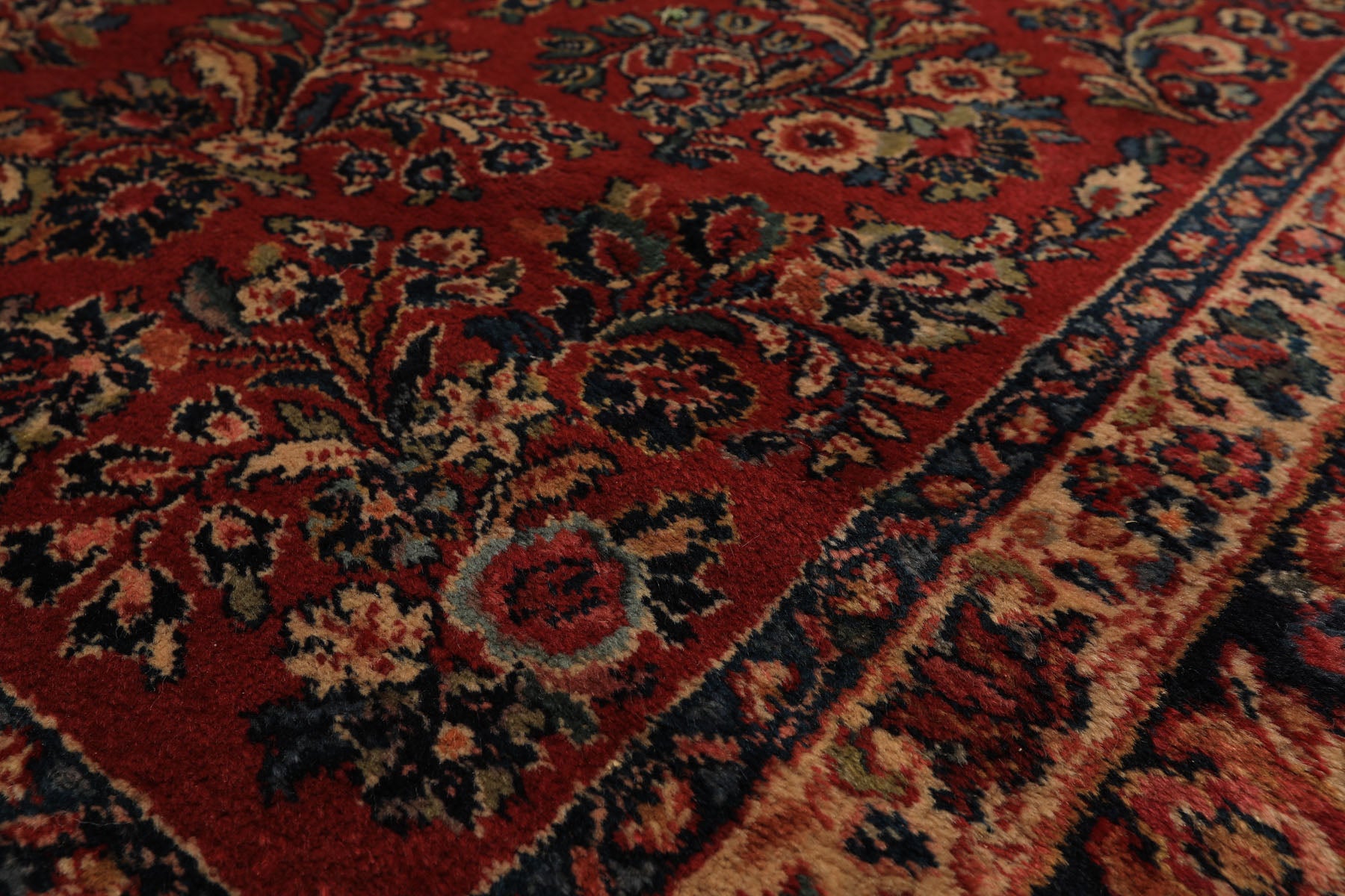 9x12 Burgundy, Navy, Ivory Color Machine Made Karastan Sarouk New Zealand Wool Traditional Oriental Rug