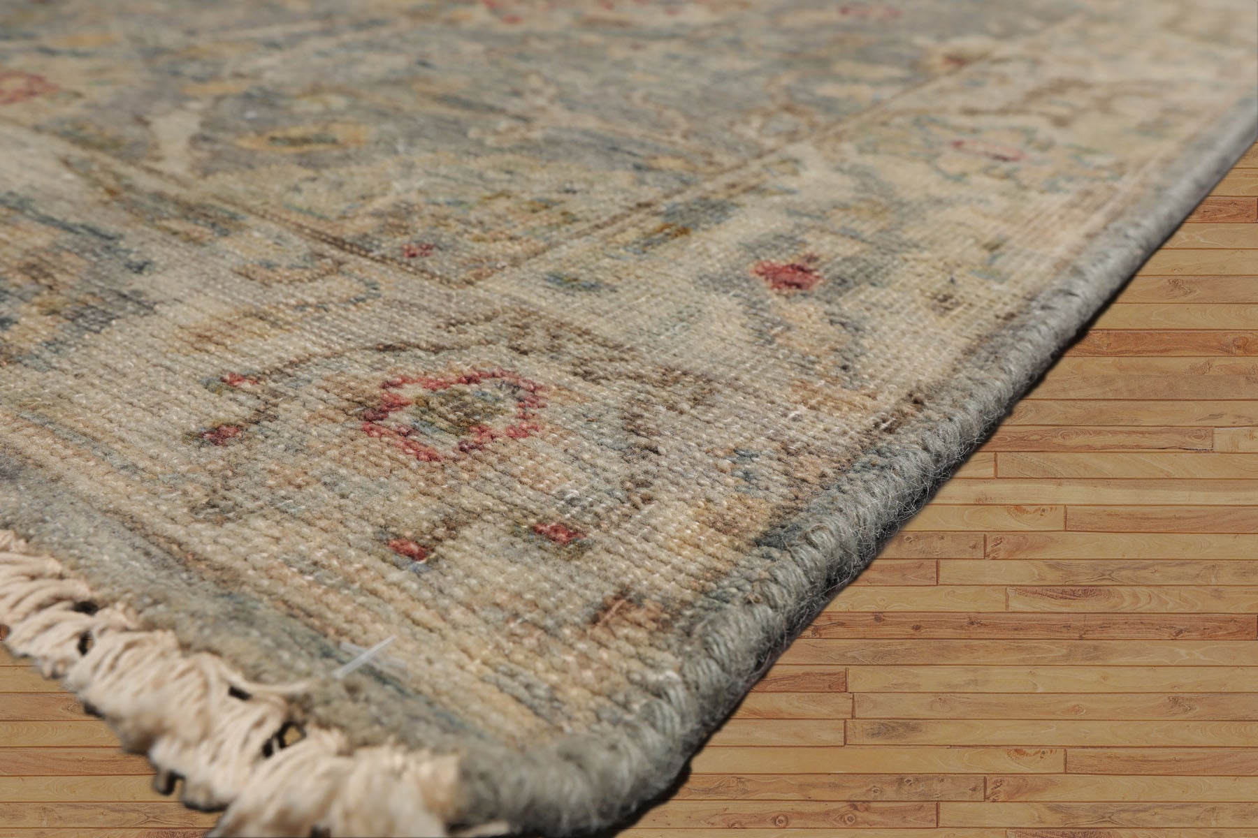 Runner Slate, Beige, Gold Color Hand Knotted Oushak 100% Wool Traditional Oriental Rug