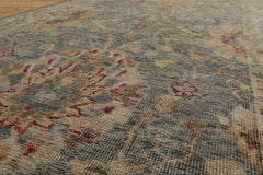 Runner Slate, Beige, Gold Color Hand Knotted Oushak 100% Wool Traditional Oriental Rug