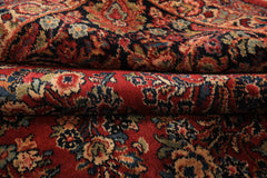 9x12 Burgundy, Navy, Ivory Color Machine Made Karastan Sarouk New Zealand Wool Traditional Oriental Rug