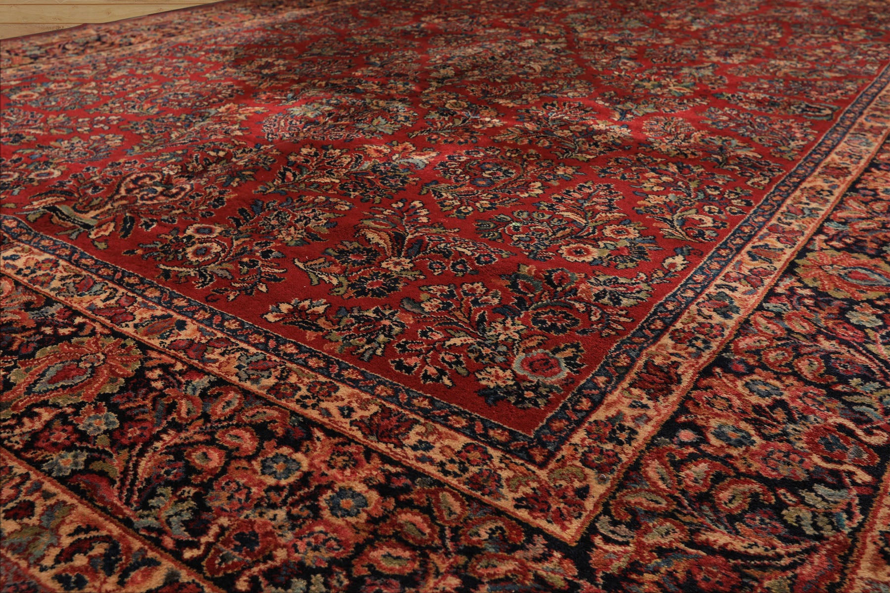 9x12 Burgundy, Navy, Ivory Color Machine Made Karastan Sarouk New Zealand Wool Traditional Oriental Rug