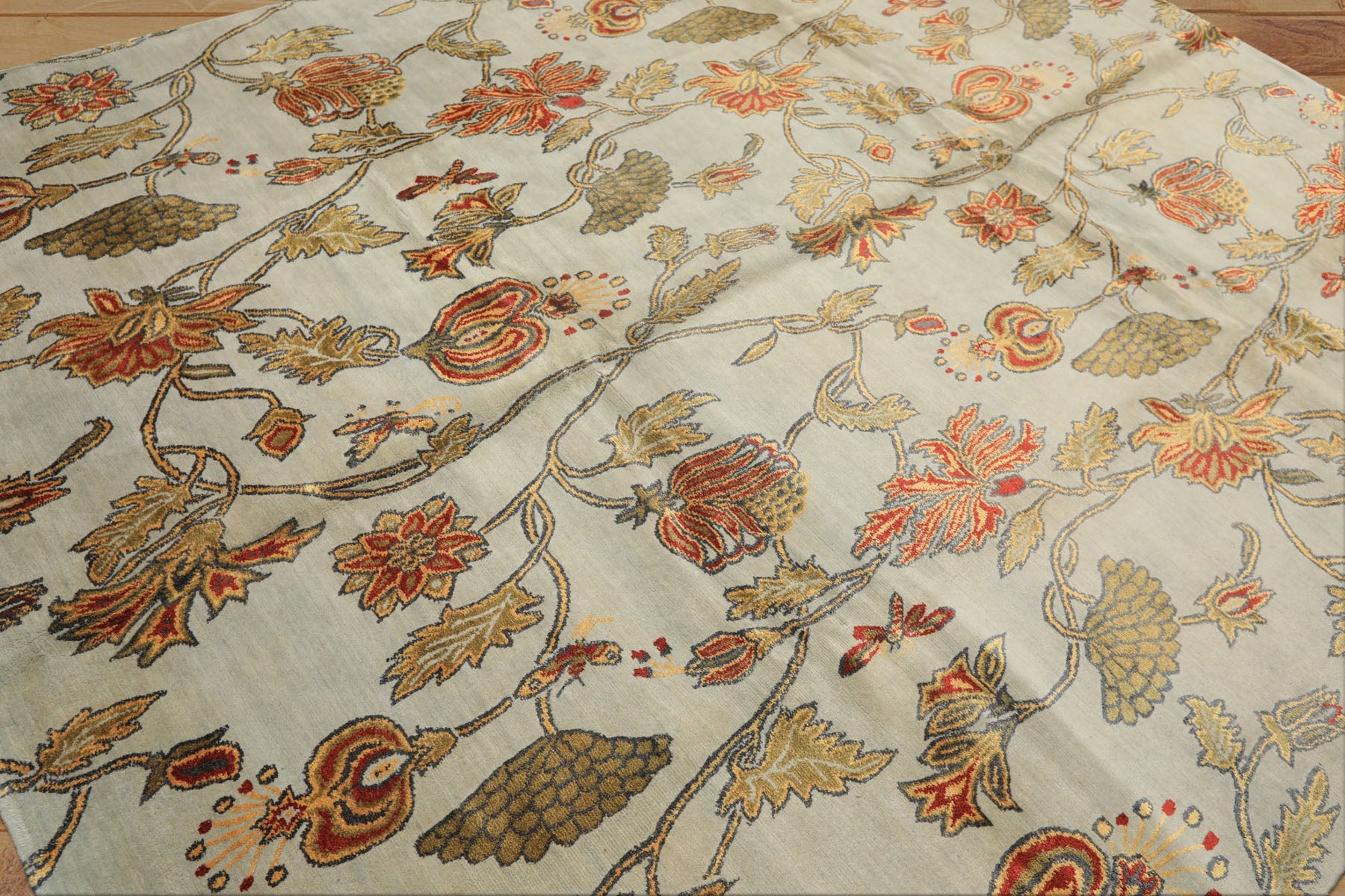 8x10 Aqua, Burnt Orange, Gold Color Hand Knotted Tibetan Wool & Pure Silk Traditional Oriental Rug