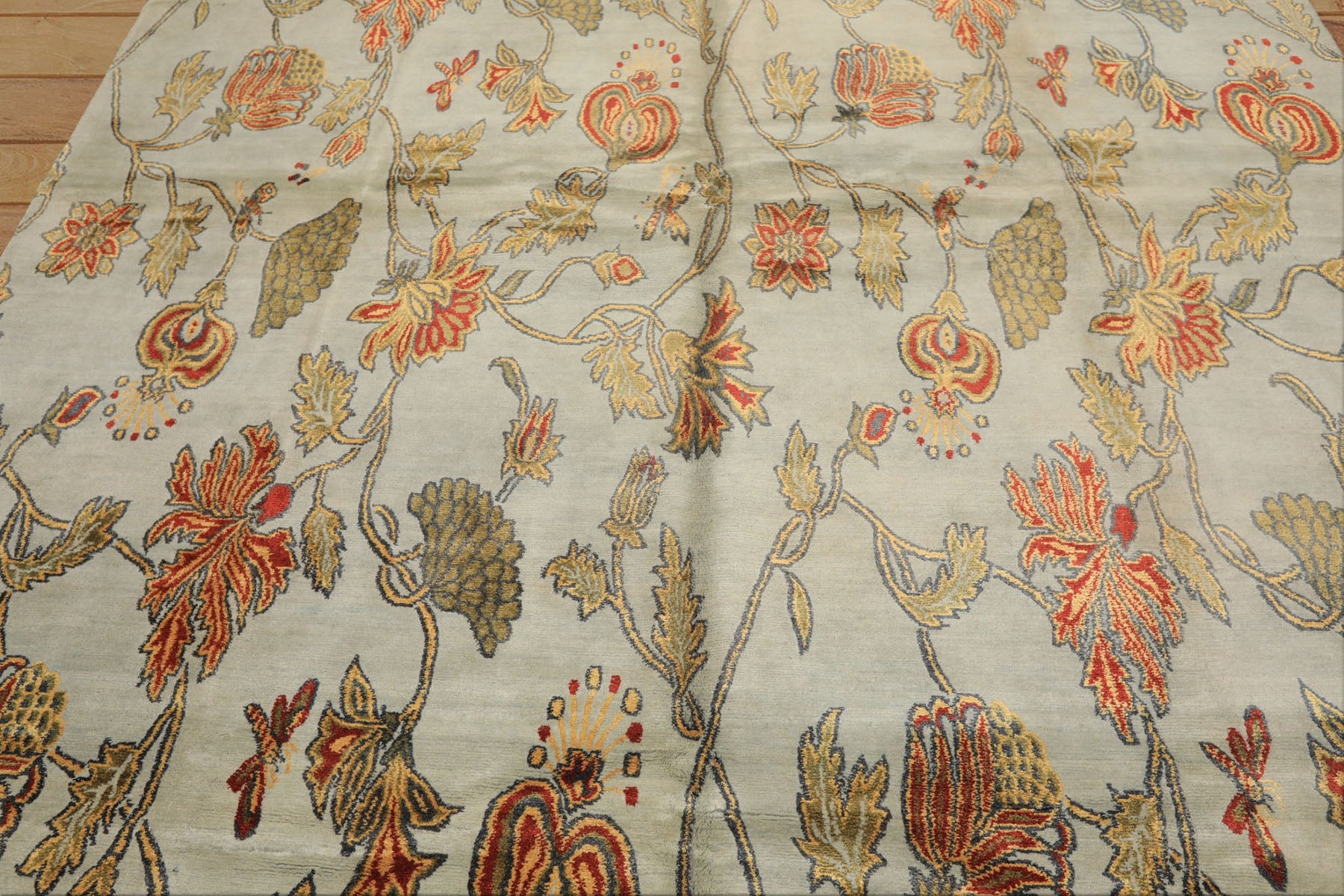 8x10 Aqua, Burnt Orange, Gold Color Hand Knotted Tibetan Wool & Pure Silk Traditional Oriental Rug