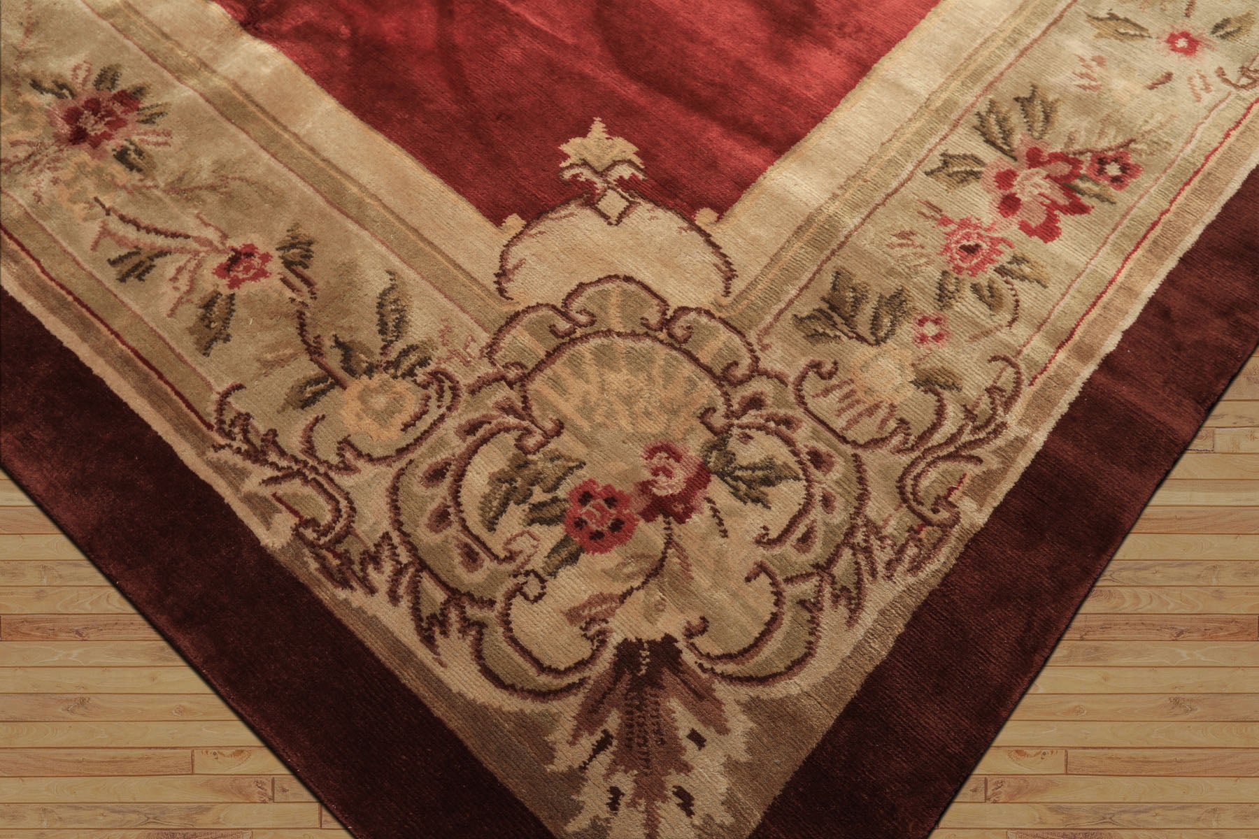 8x11 Burgundy, Sage, Brown Color Hand Knotted French Aubusson Savonerrie Wool Traditional Oriental Rug