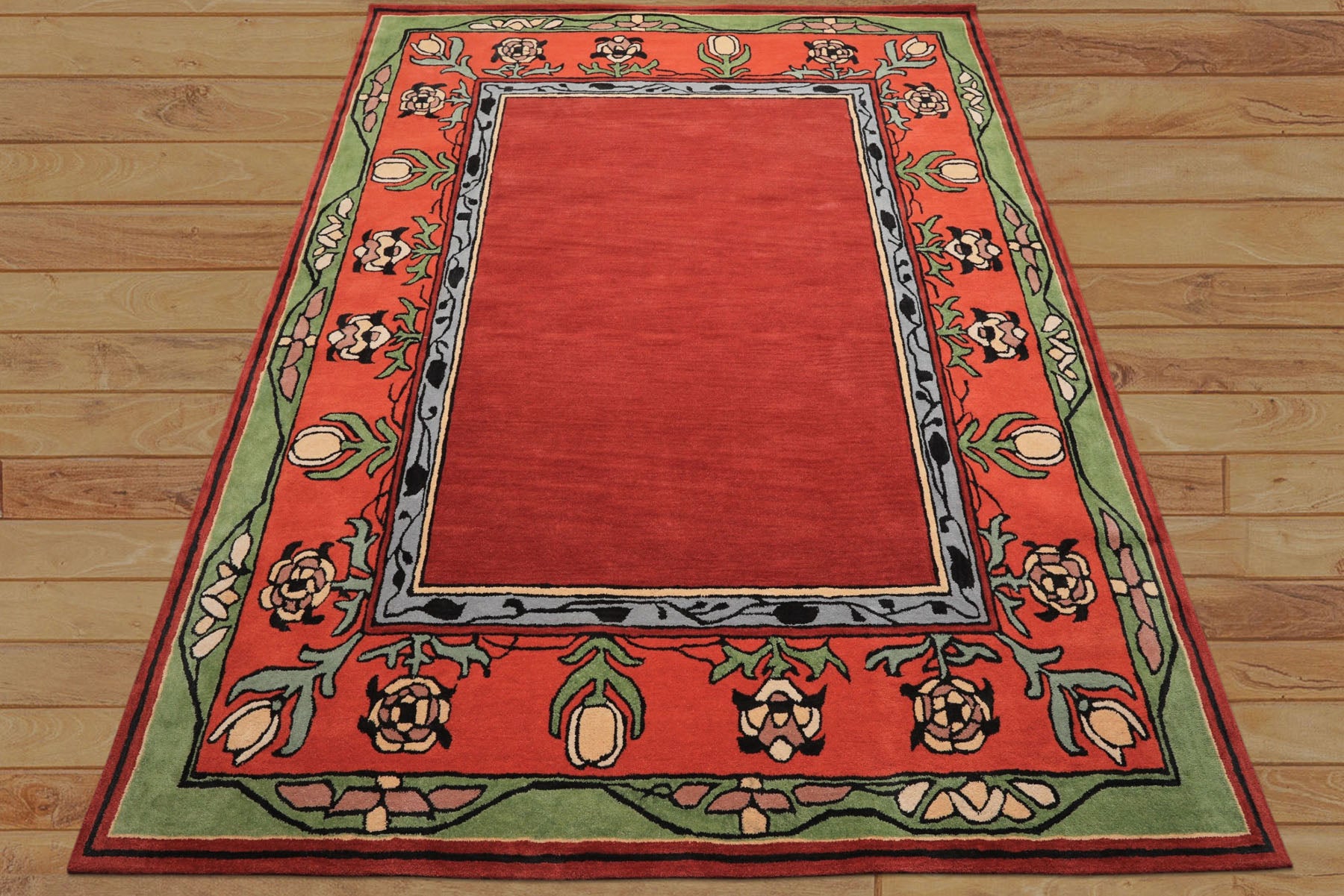 Multi Size Rosy-Red Sage Orange Color Hand Tufted William Morris Wool Traditional Oriental Rug