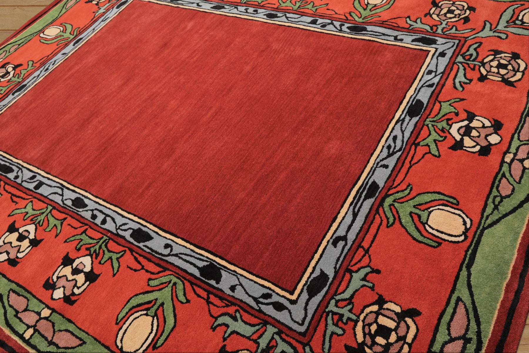 Multi Size Rosy-Red Sage Orange Color Hand Tufted William Morris Wool Traditional Oriental Rug