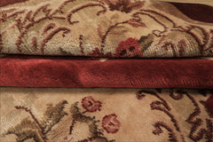 8x11 Burgundy, Sage, Brown Color Hand Knotted French Aubusson Savonerrie Wool Traditional Oriental Rug