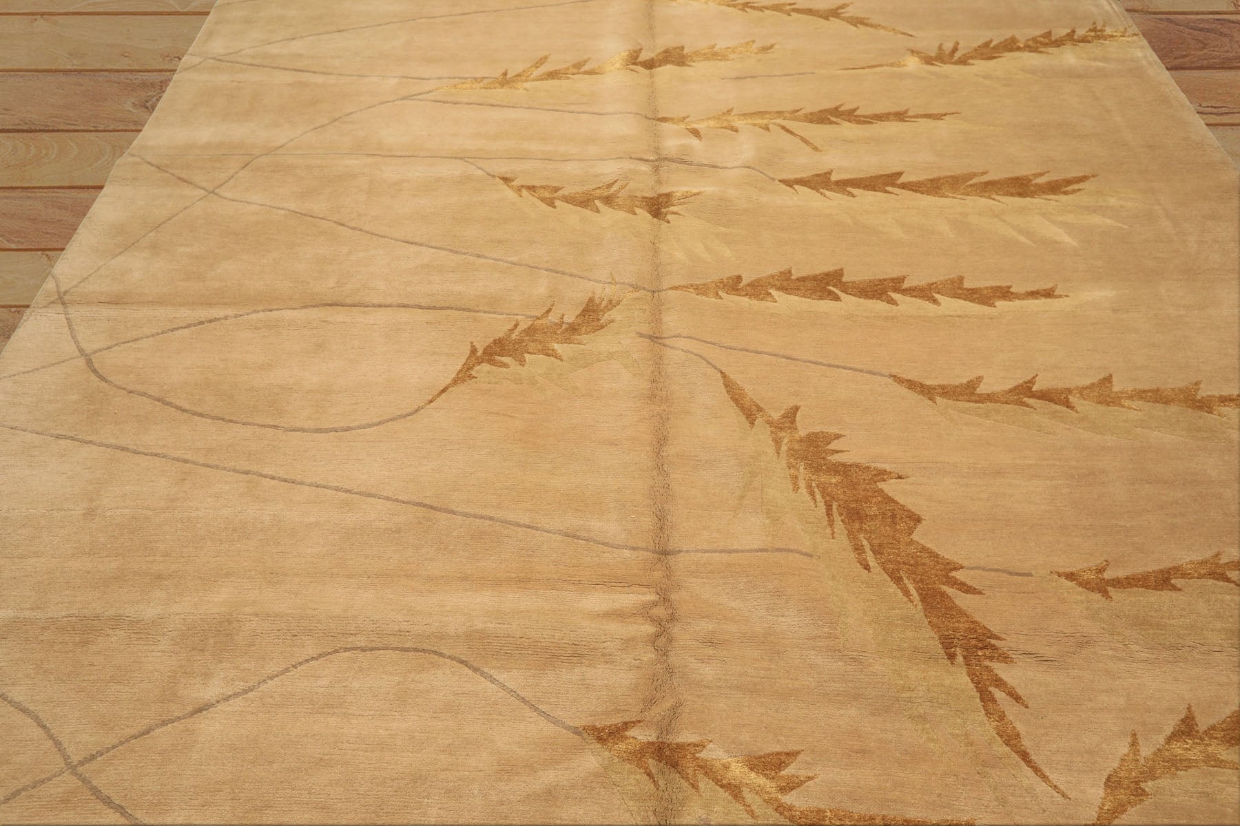 8x10 Tan, Gold, Gray Color Hand Knotted Tibetan Wool & Pure Silk Transitional Oriental Rug