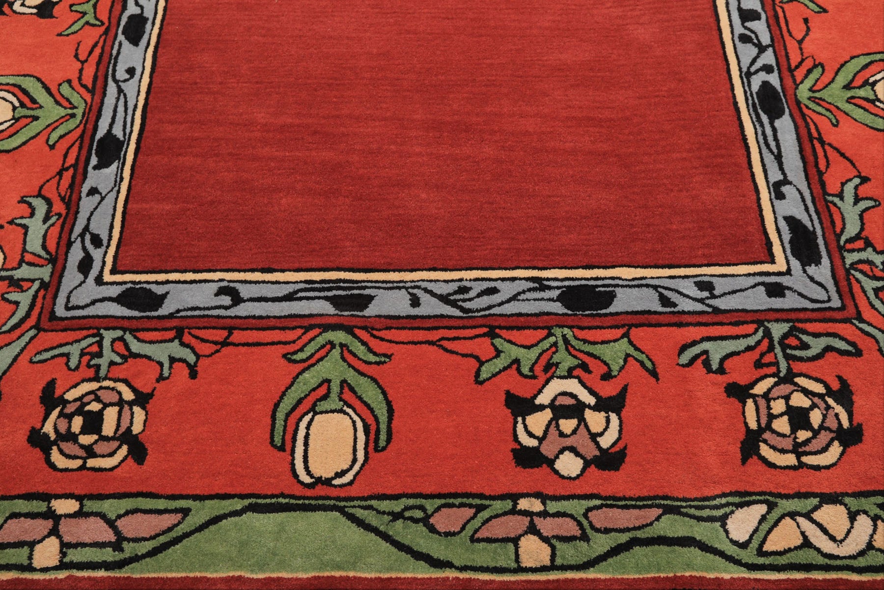 Multi Size Rosy-Red Sage Orange Color Hand Tufted William Morris Wool Traditional Oriental Rug