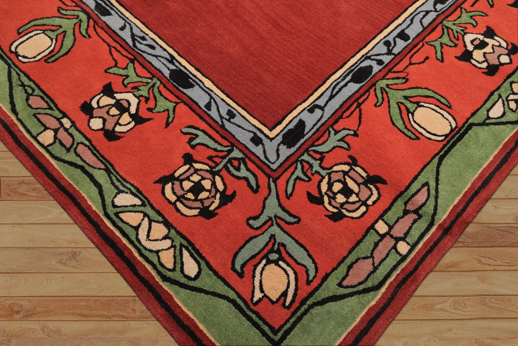 Multi Size Rosy-Red Sage Orange Color Hand Tufted William Morris Wool Traditional Oriental Rug