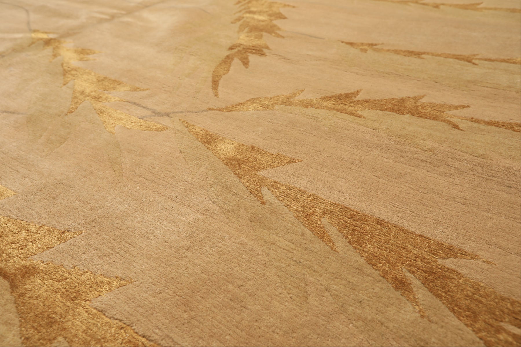 8x10 Tan, Gold, Gray Color Hand Knotted Tibetan Wool & Pure Silk Transitional Oriental Rug