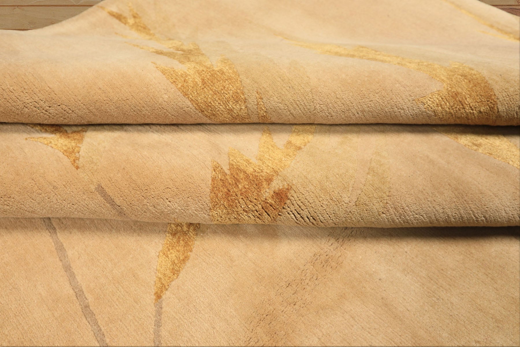 8x10 Tan, Gold, Gray Color Hand Knotted Tibetan Wool & Pure Silk Transitional Oriental Rug