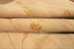 8x10 Tan, Gold, Gray Color Hand Knotted Tibetan Wool & Pure Silk Transitional Oriental Rug