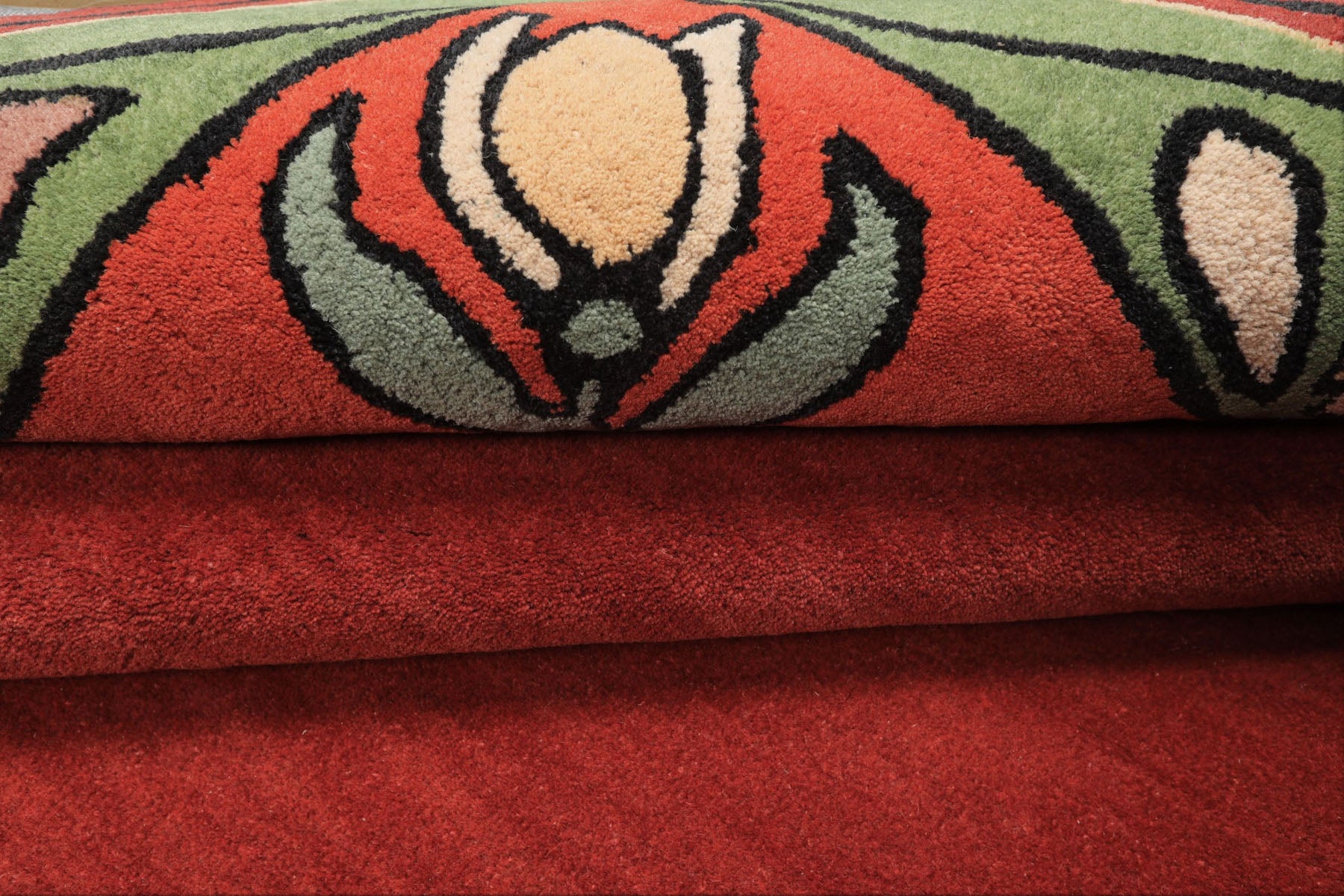 Multi Size Rosy-Red Sage Orange Color Hand Tufted William Morris Wool Traditional Oriental Rug