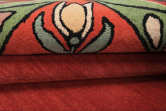 Multi Size Rosy-Red Sage Orange Color Hand Tufted William Morris Wool Traditional Oriental Rug