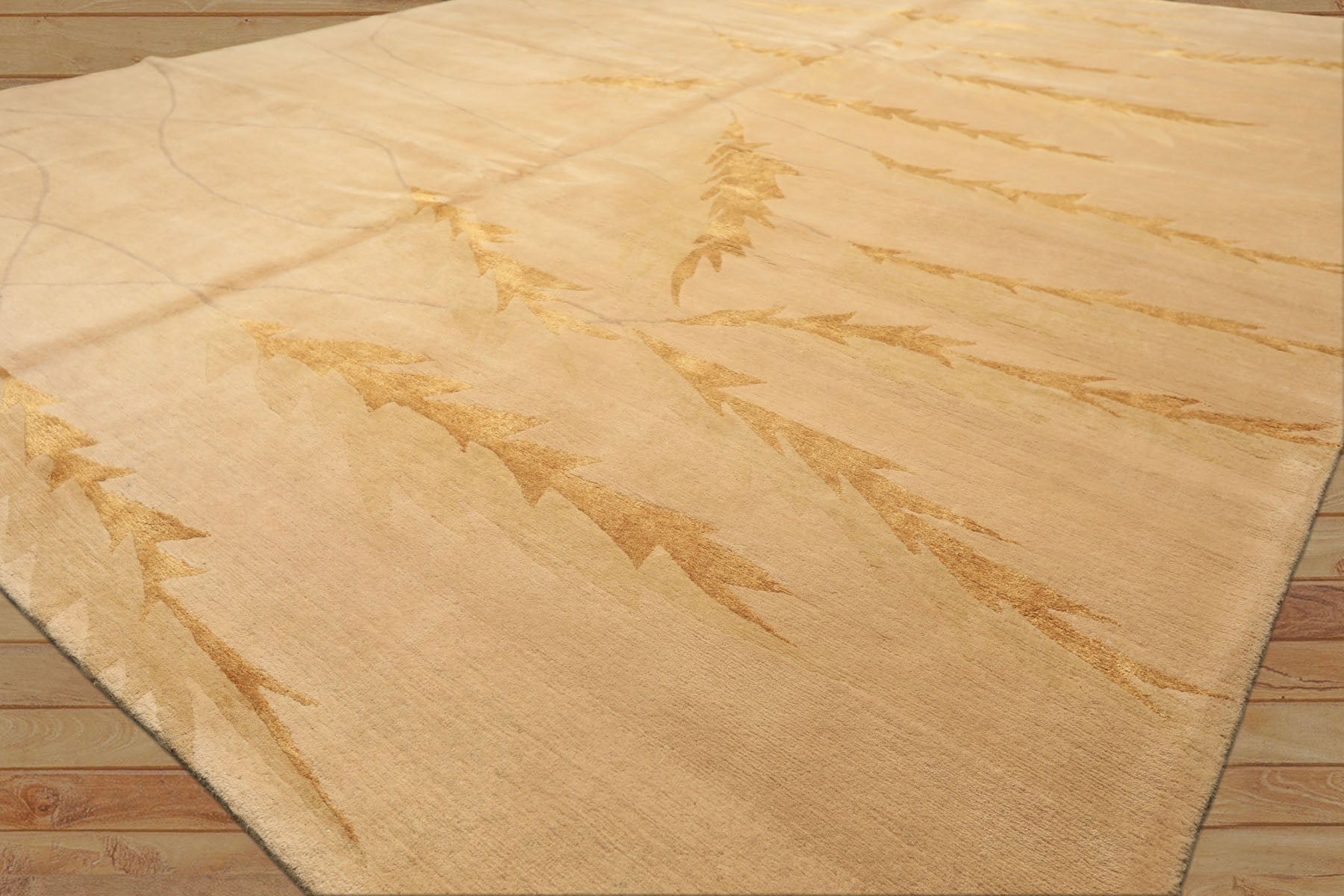 8x10 Tan, Gold, Gray Color Hand Knotted Tibetan Wool & Pure Silk Transitional Oriental Rug