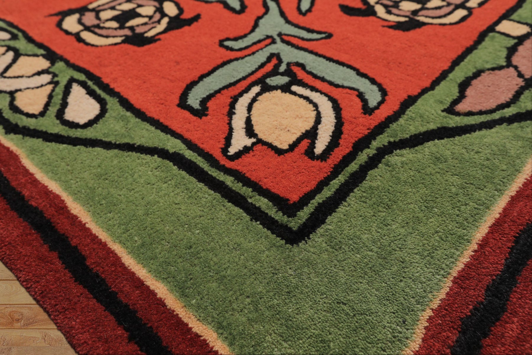 Multi Size Rosy-Red Sage Orange Color Hand Tufted William Morris Wool Traditional Oriental Rug