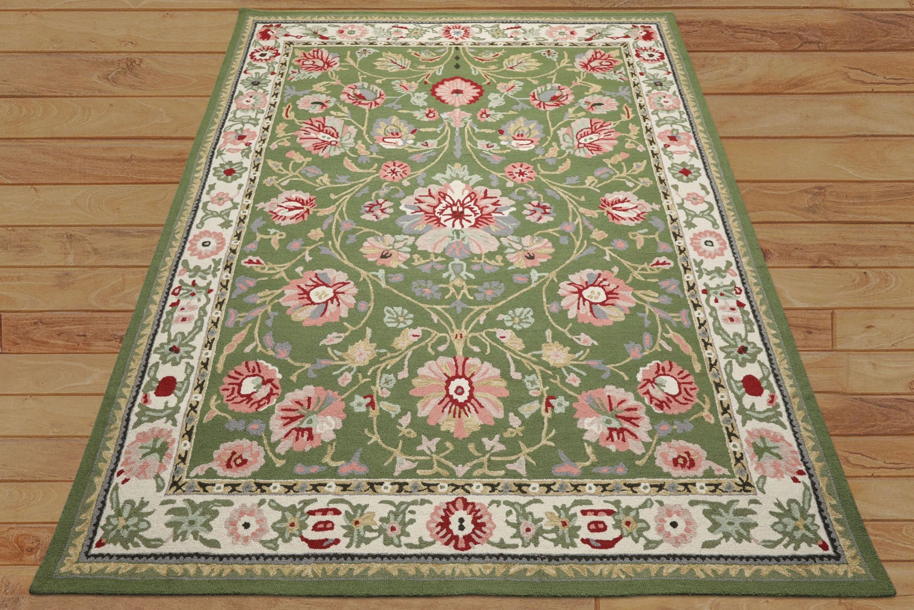 8x10 Sage, Cream, Blush Color Hand Hooked  Wool Traditional Oriental Rug