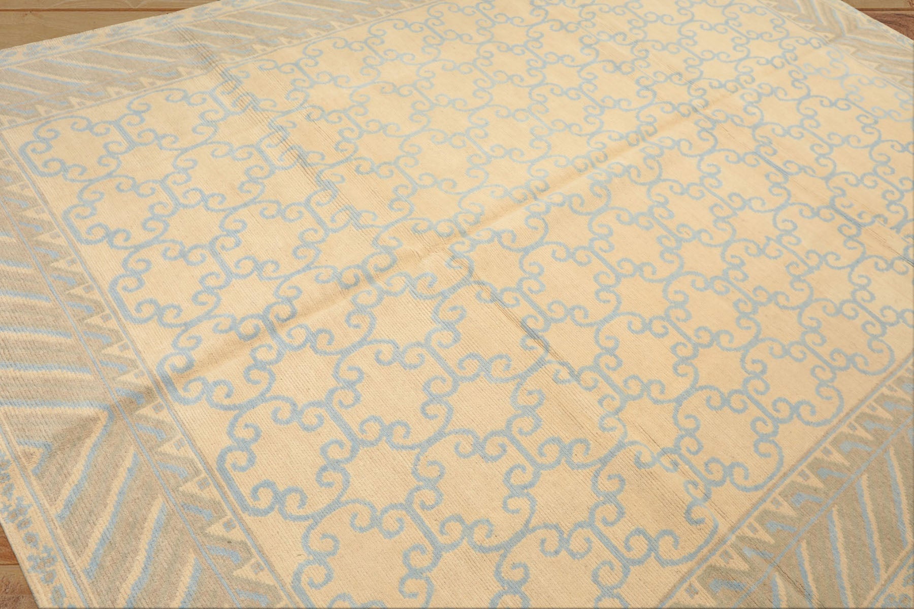 8x10 Ivory, Beige, Taupe Color Hand Knotted Tibetan Wool Transitional Oriental Rug