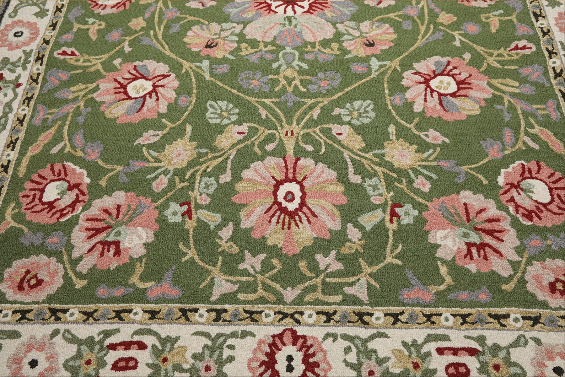 8x10 Sage, Cream, Blush Color Hand Hooked  Wool Traditional Oriental Rug