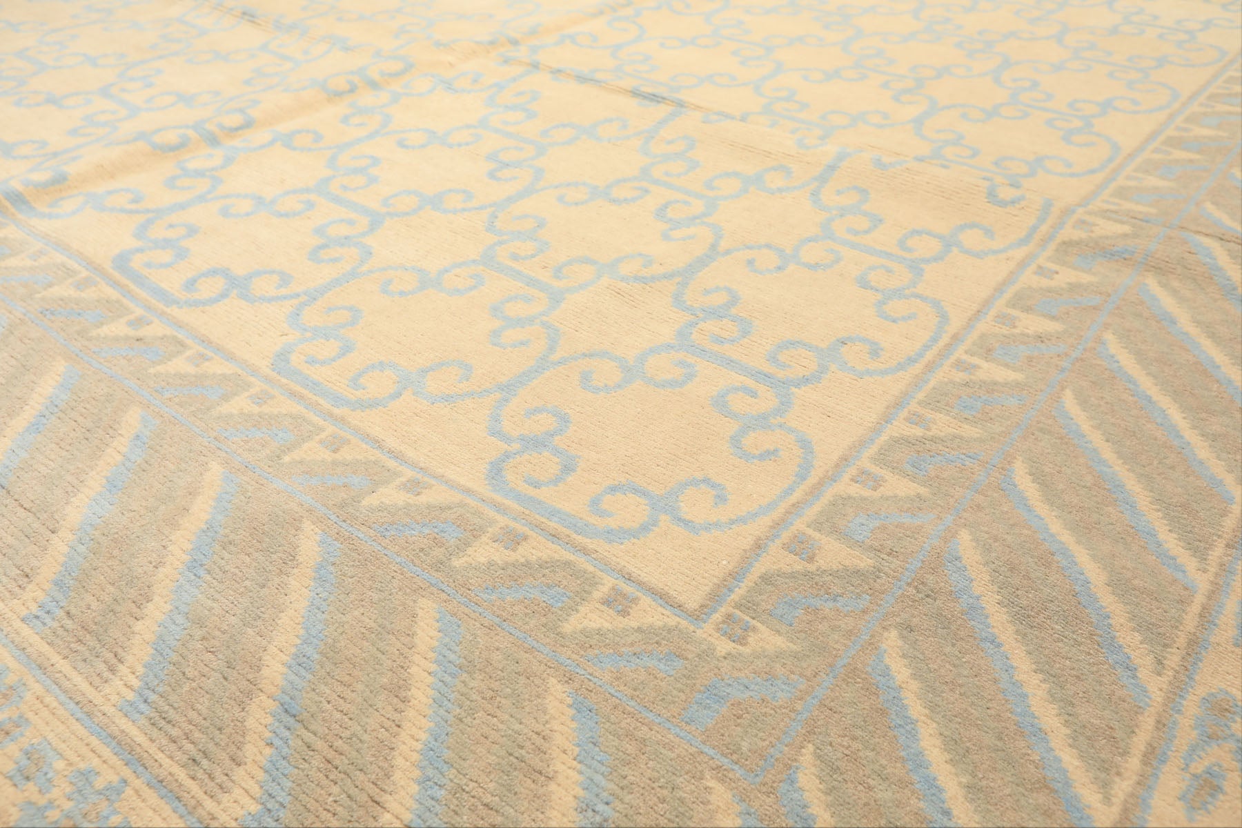 8x10 Ivory, Beige, Taupe Color Hand Knotted Tibetan Wool Transitional Oriental Rug