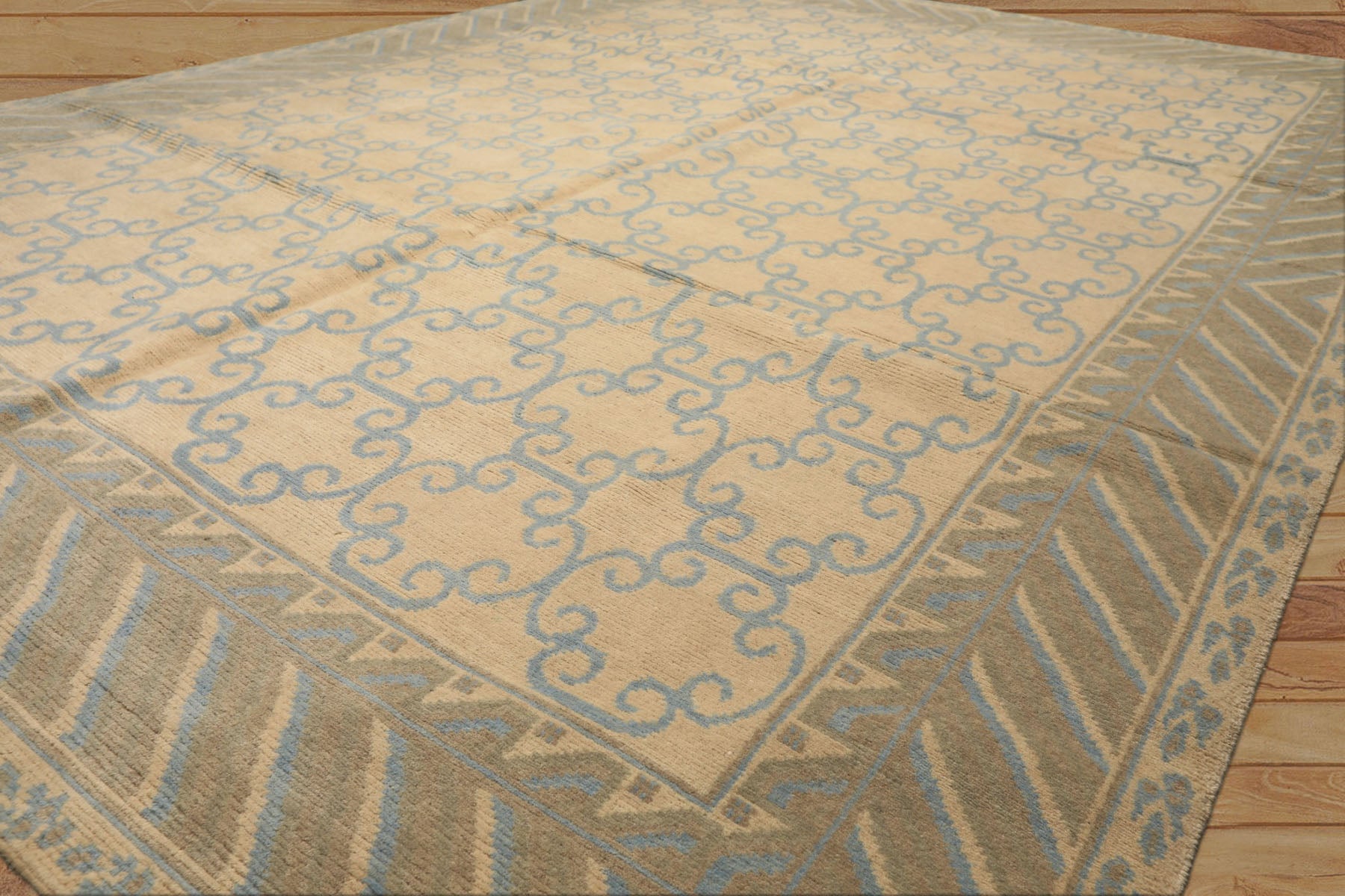 8x10 Ivory, Beige, Taupe Color Hand Knotted Tibetan Wool Transitional Oriental Rug