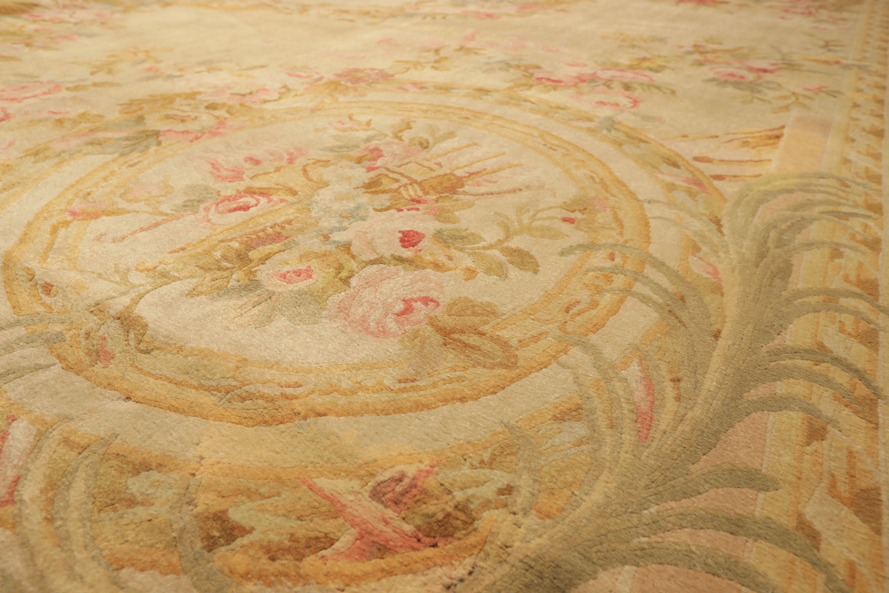 Oversize Beige, Tan, Gold Color Hand Knotted French Aubusson Savonerrie Wool Traditional Oriental Rug