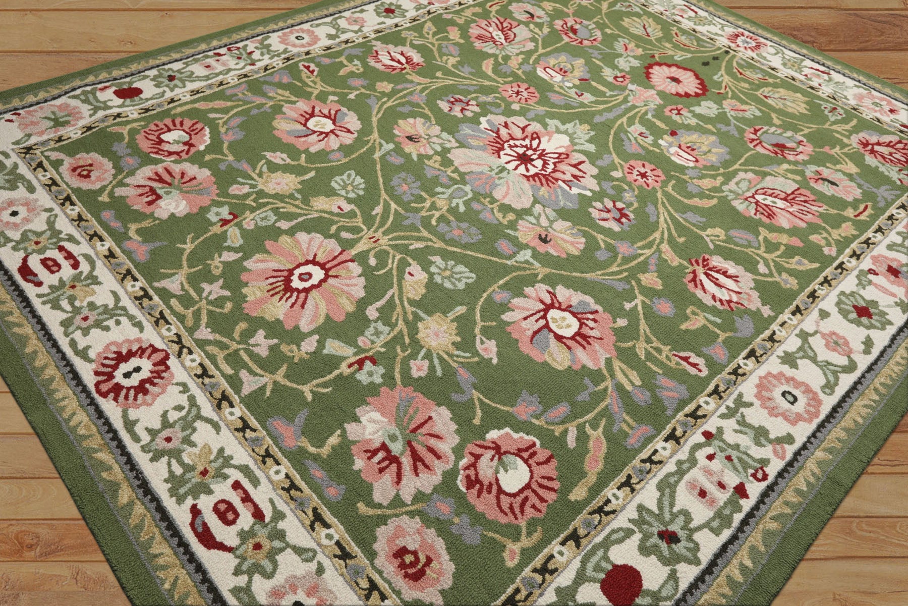 8x10 Sage, Cream, Blush Color Hand Hooked  Wool Traditional Oriental Rug