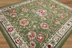 8x10 Sage, Cream, Blush Color Hand Hooked  Wool Traditional Oriental Rug