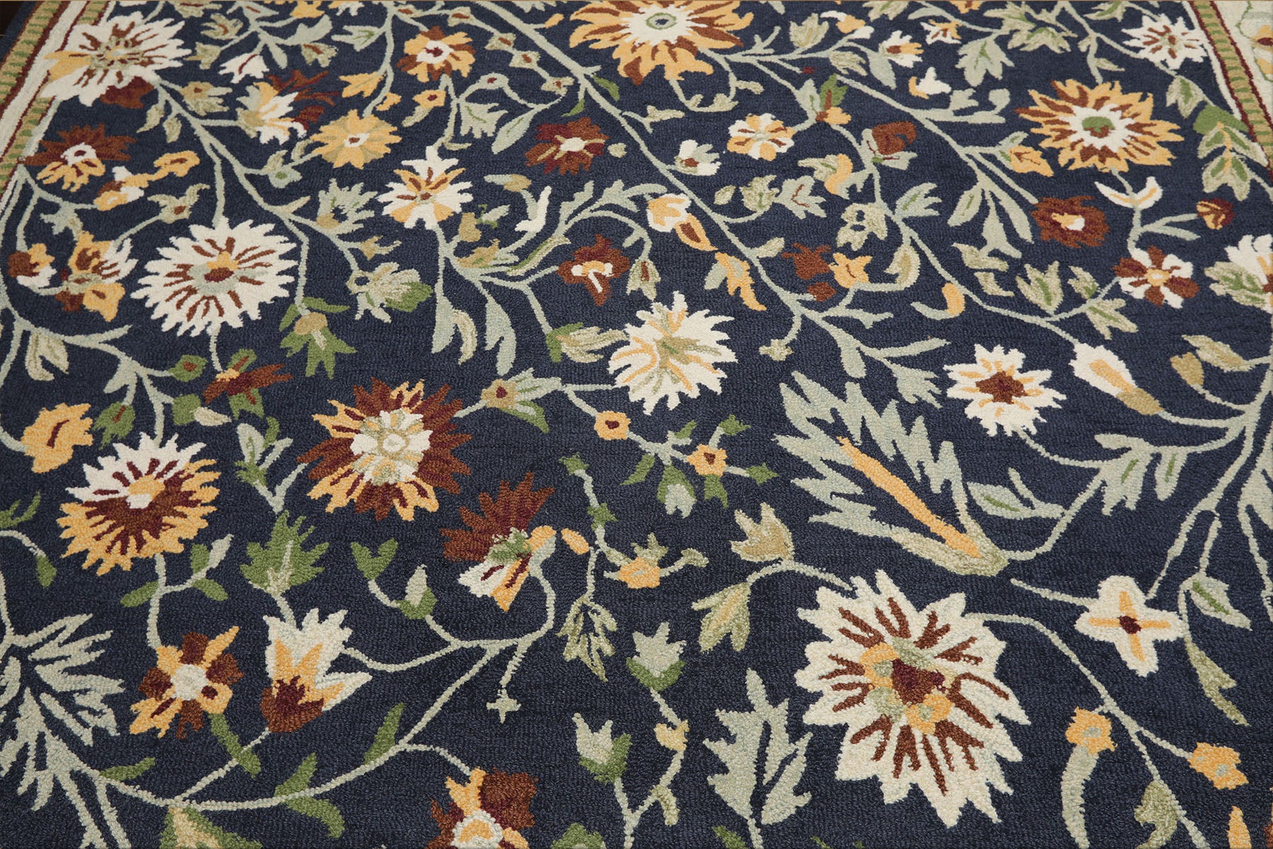 8x10 Navy, Ivory, Sage Color Hand Hooked  Wool Traditional Oriental Rug