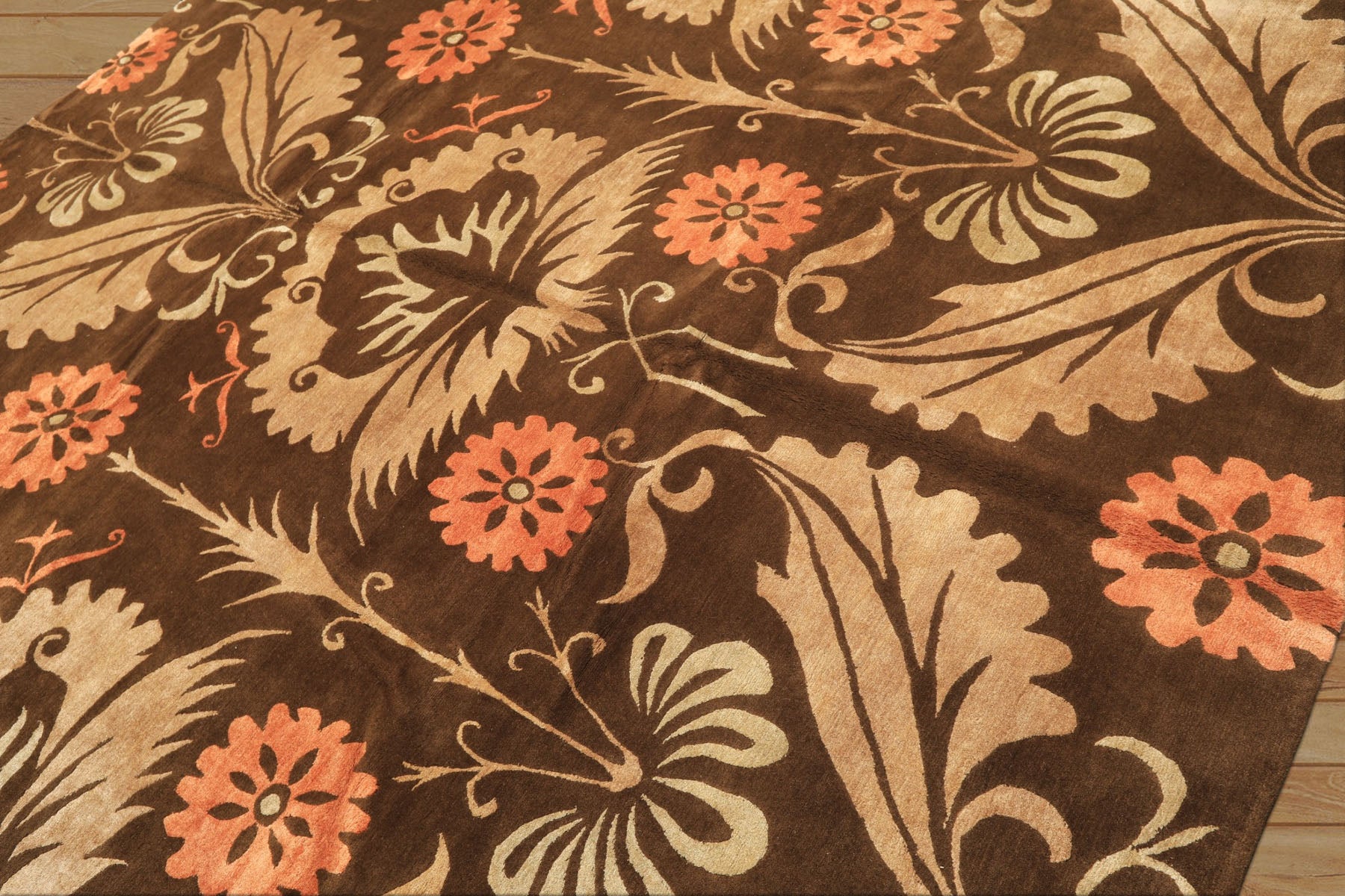 8x10 Brown, Tan, Peach Color Hand Knotted Tibetan Wool & Pure Silk Traditional Oriental Rug