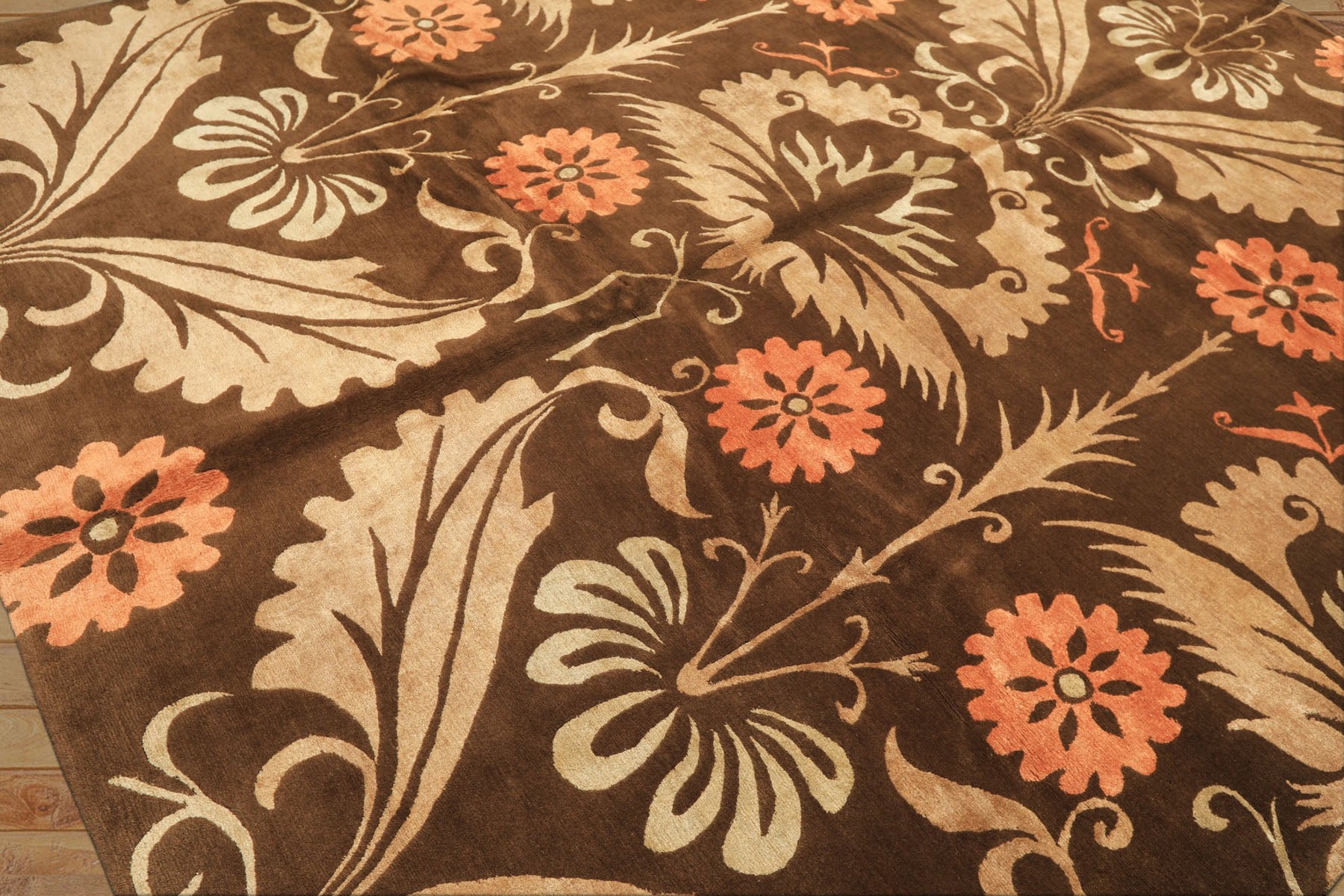 8x10 Brown, Tan, Peach Color Hand Knotted Tibetan Wool & Pure Silk Traditional Oriental Rug