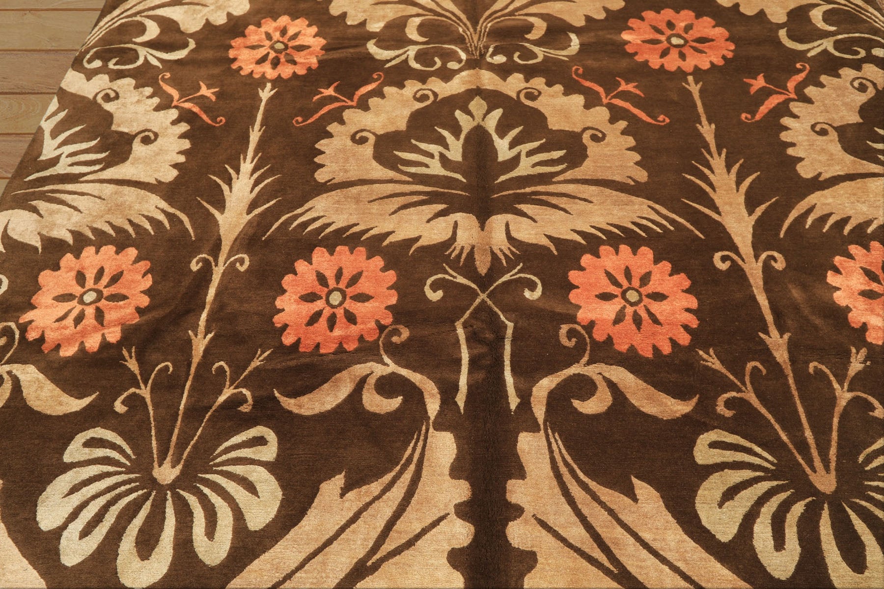8x10 Brown, Tan, Peach Color Hand Knotted Tibetan Wool & Pure Silk Traditional Oriental Rug