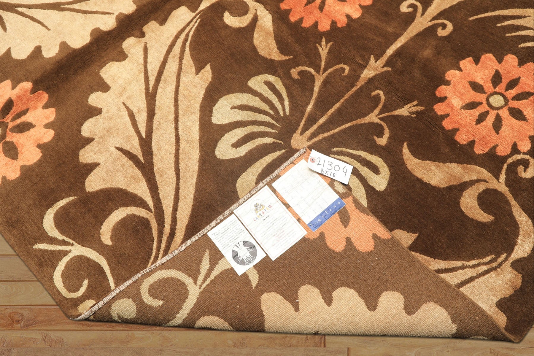 8x10 Brown, Tan, Peach Color Hand Knotted Tibetan Wool & Pure Silk Traditional Oriental Rug