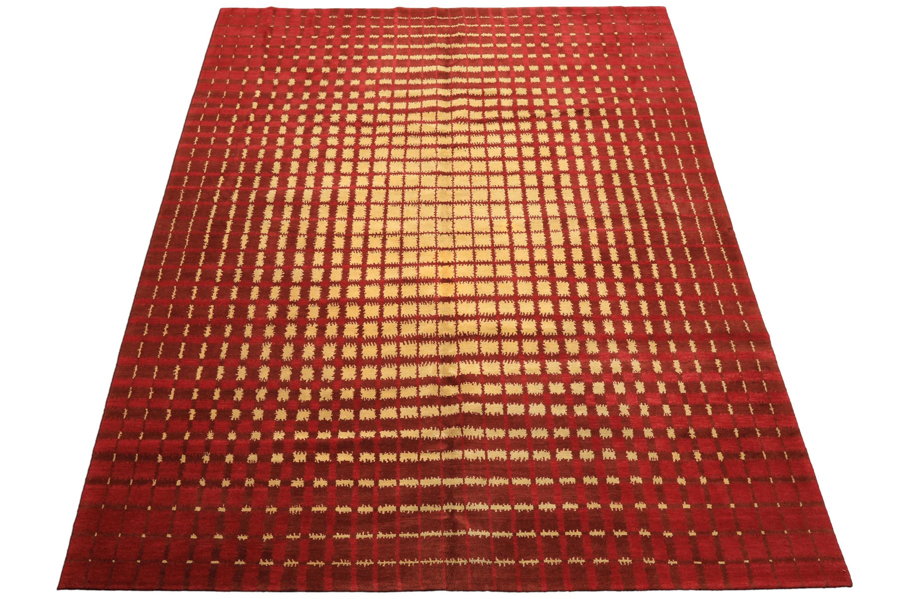 8x10 Gold, Rosy-Red, Brown Color Hand Knotted Tibetan Wool Modern & Contemporary Oriental Rug