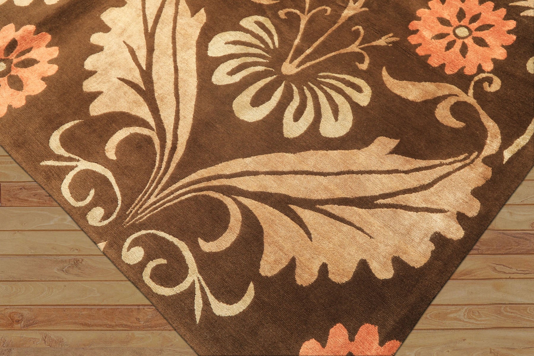 8x10 Brown, Tan, Peach Color Hand Knotted Tibetan Wool & Pure Silk Traditional Oriental Rug