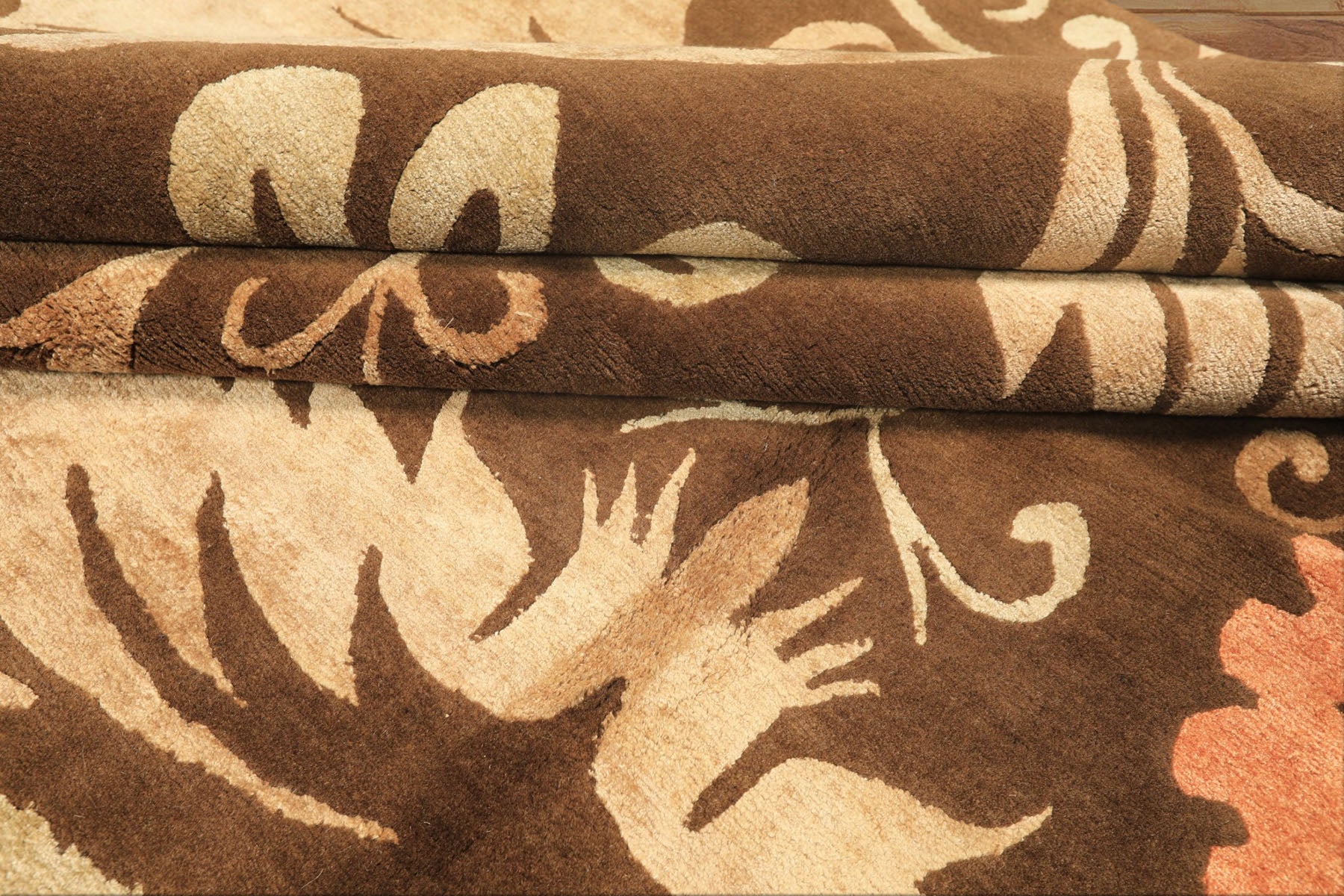 8x10 Brown, Tan, Peach Color Hand Knotted Tibetan Wool & Pure Silk Traditional Oriental Rug