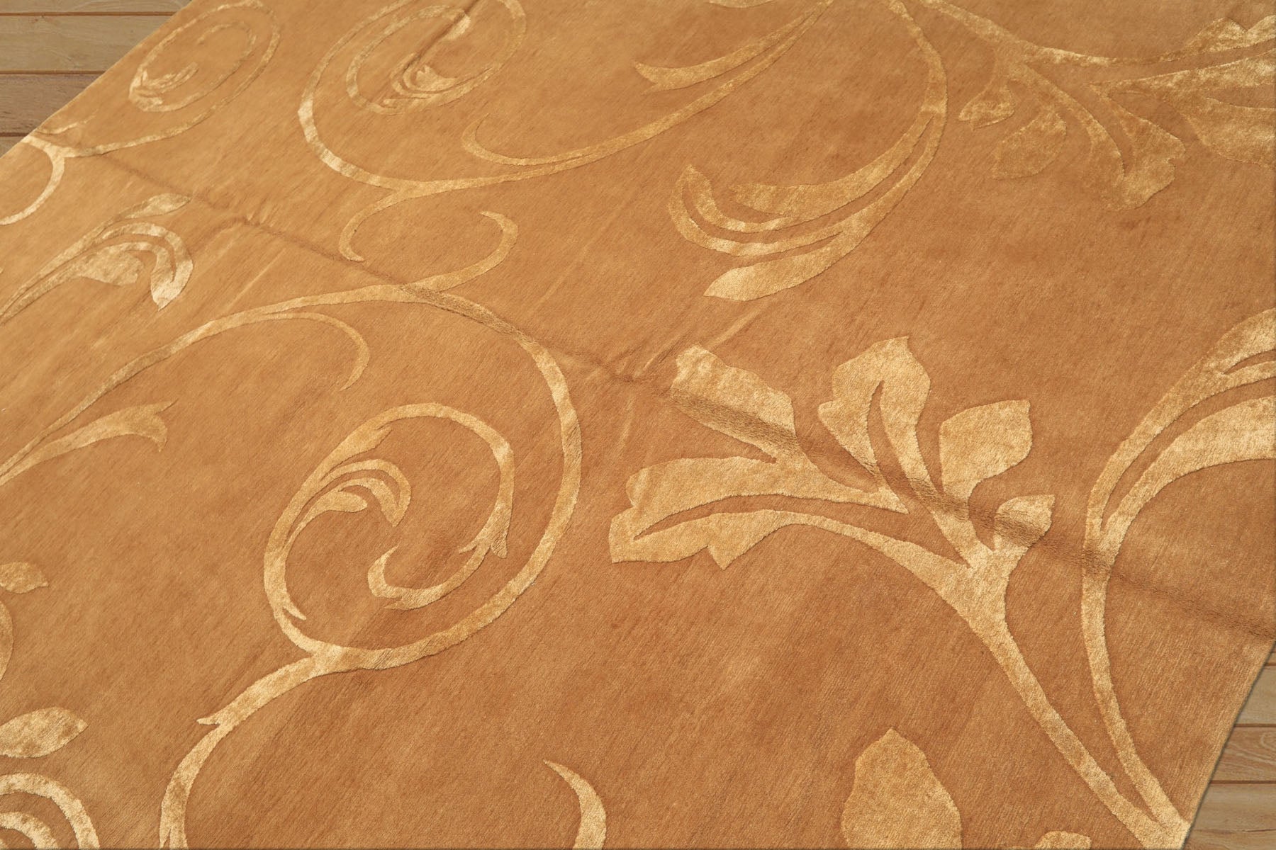 8x10 Tone on Tone Gold, , Color Hand Knotted Tibetan Wool & Pure Silk Transitional Oriental Rug