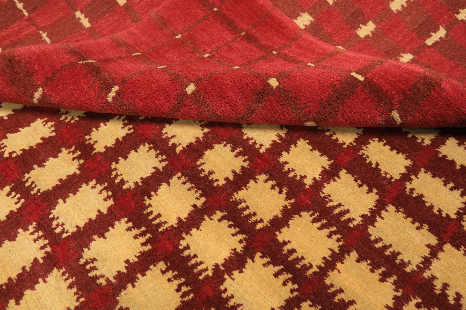 8x10 Gold, Rosy-Red, Brown Color Hand Knotted Tibetan Wool Modern & Contemporary Oriental Rug
