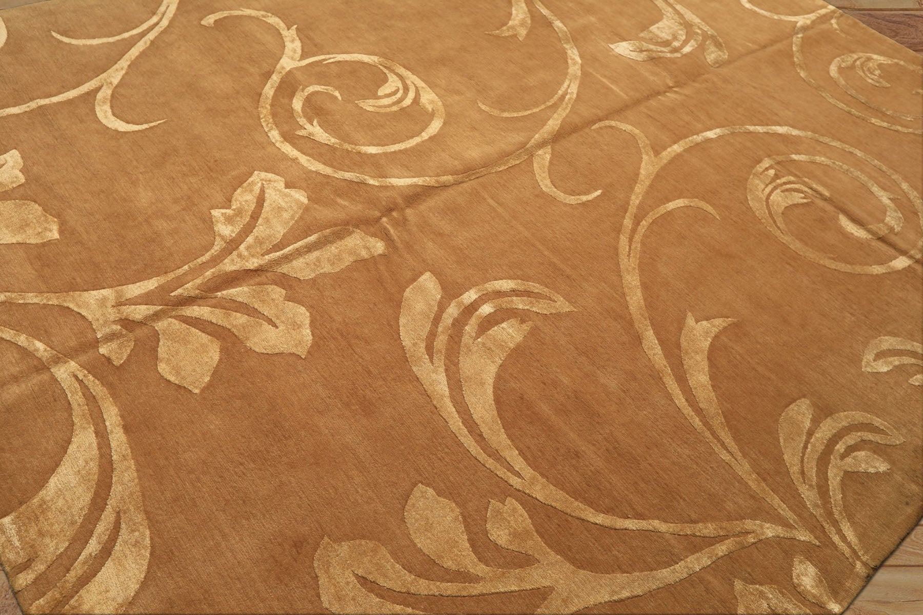 8x10 Tone on Tone Gold, , Color Hand Knotted Tibetan Wool & Pure Silk Transitional Oriental Rug