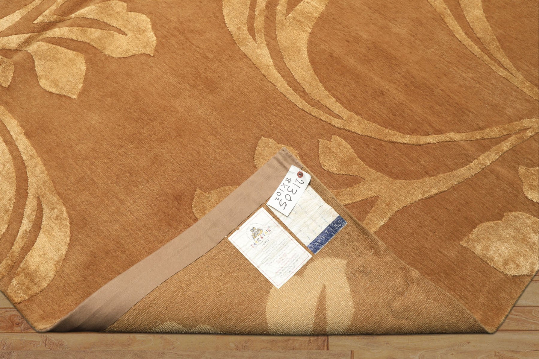 8x10 Tone on Tone Gold, , Color Hand Knotted Tibetan Wool & Pure Silk Transitional Oriental Rug