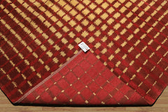 8x10 Gold, Rosy-Red, Brown Color Hand Knotted Tibetan Wool Modern & Contemporary Oriental Rug