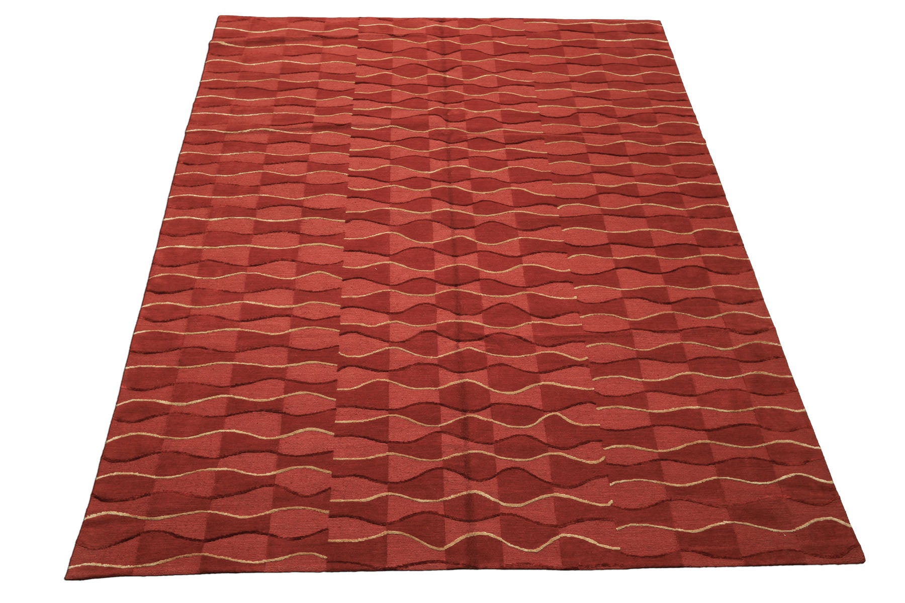 8x10 Rust, Rose, Gold Color Hand Knotted Tibetan Wool Modern & Contemporary Oriental Rug