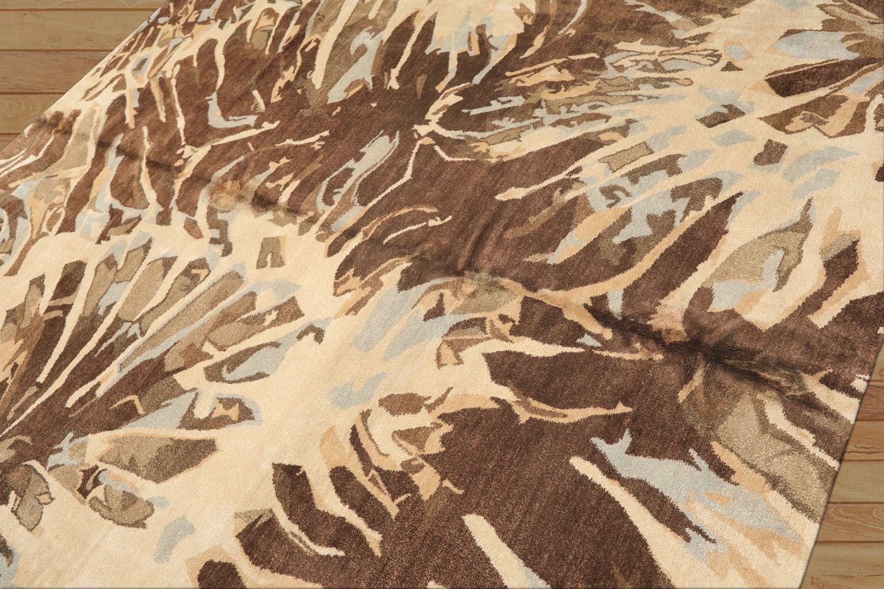 8x10 Brown, Beige, Blue Color Hand Knotted Tibetan Wool & Pure Silk Modern & Contemporay Oriental Rug
